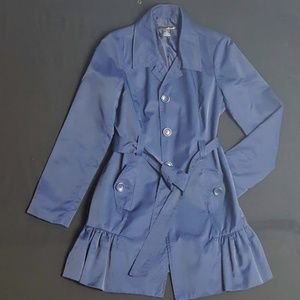 Willi Smith Coat Sz M Blue Trench Ruffle Hem Tie